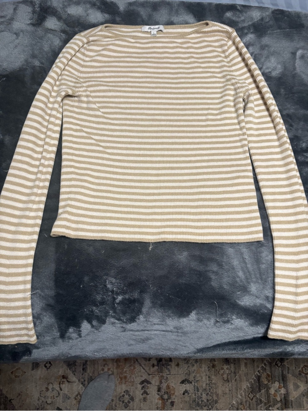 Madewell Beige & White Striped Long-Sleeve Tee